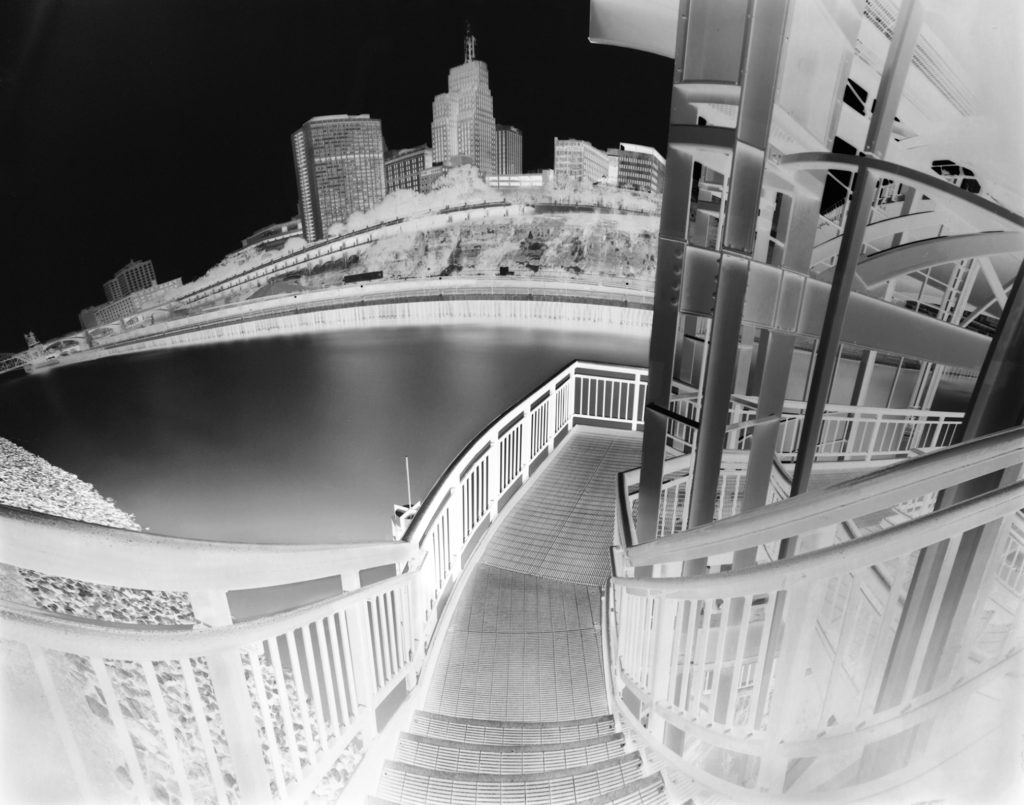 Getting There: a photograph of stairs on the Wabasha Street bridge.