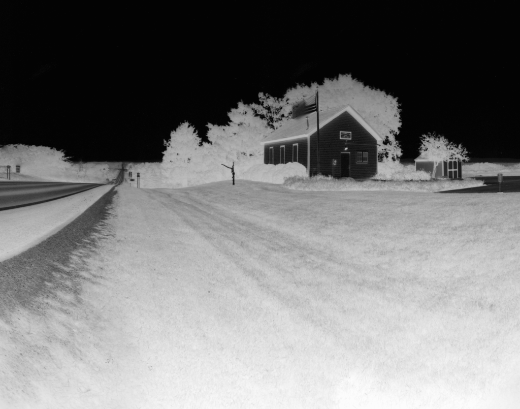 Looking down the road alongside the St. Lawrence town hall.