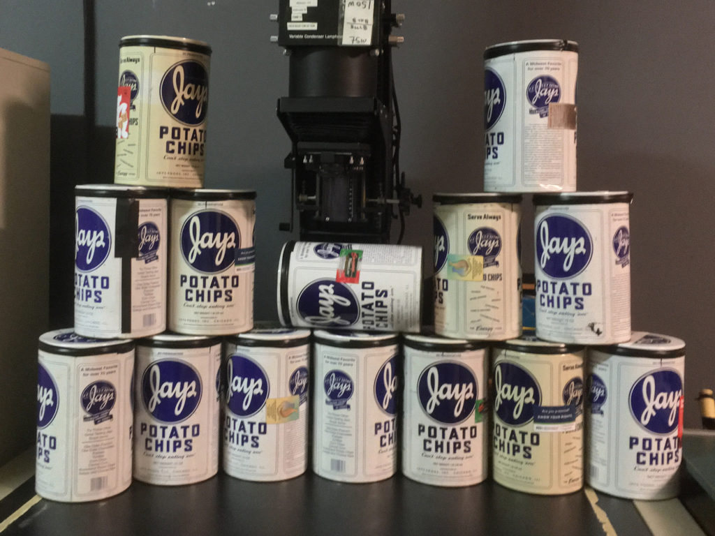 Pinhole Cameras made from Jay's Potato Chip tins.