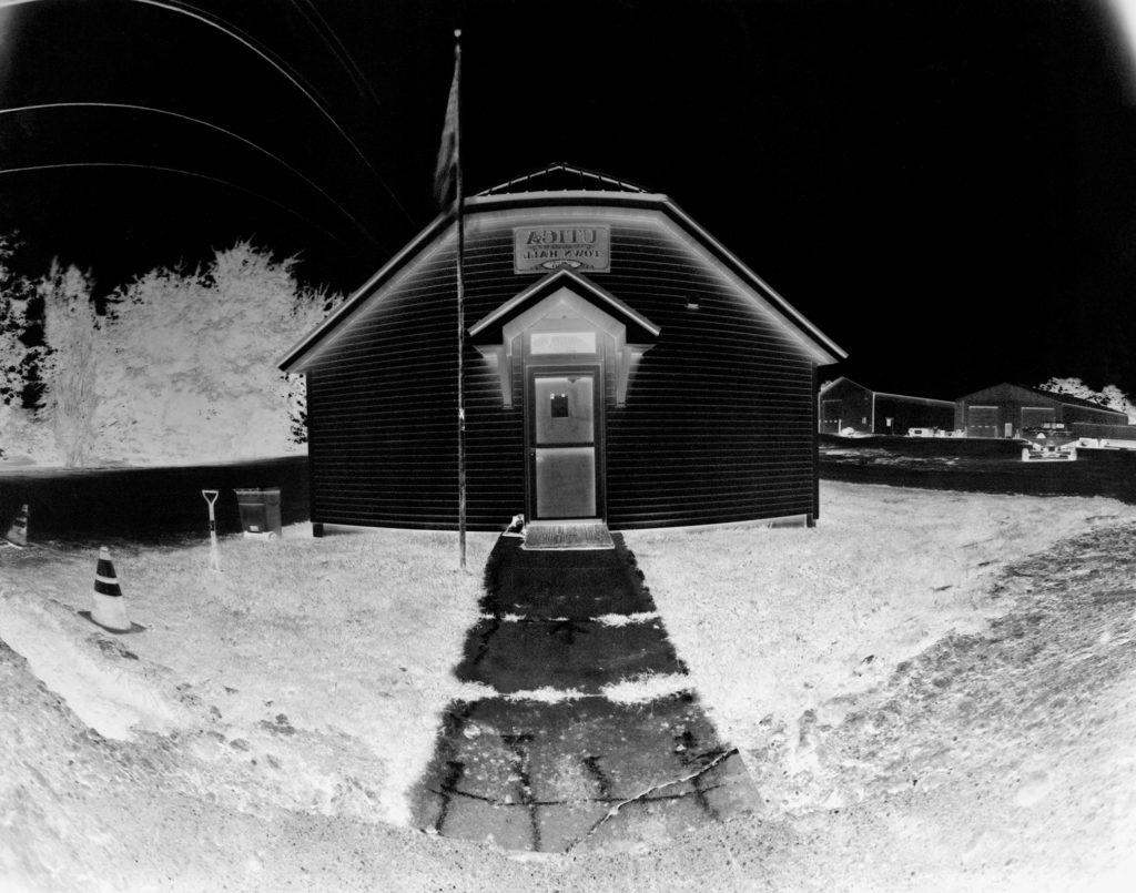 Formal portrait of the Utica Township hall in Winona County..